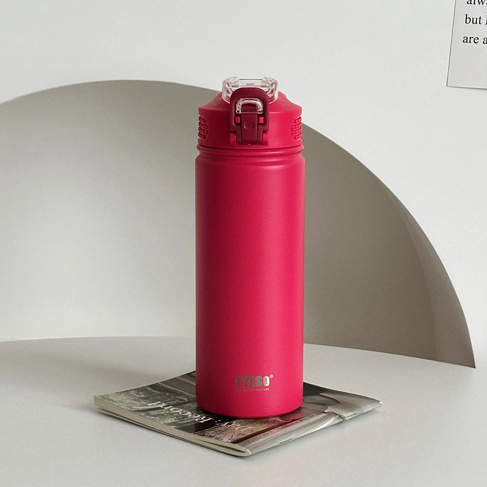 Botella de agua termo TYESO de 600 ml/750 ml con pajita, taza térmica deportiva de acero inoxidable para coche, mantiene el frío y el calor, taza de viaje térmica