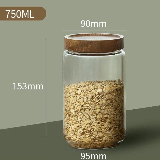 Botes de Cristal Herméticos con Tapa de Madera para Almacenamiento en Cocina, Frascos Contenedores de Alimentos, Granos, Té, Café en Grano, Cereales, Dulces