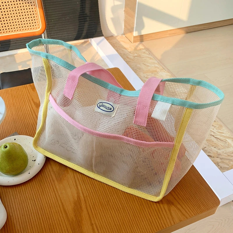 Sac à main d'été pour femmes en maille transparente respirante, sac de plage extérieur pour la douche, sac de plage grande capacité, sac de natation portable