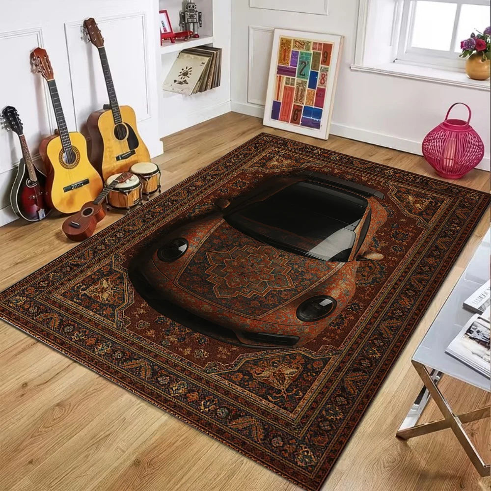 Alfombra de coche antiguo para sala de estar o dormitorio, diseño étnico artístico, suave, duradera, para decoración del hogar, estilos únicos y elegantes