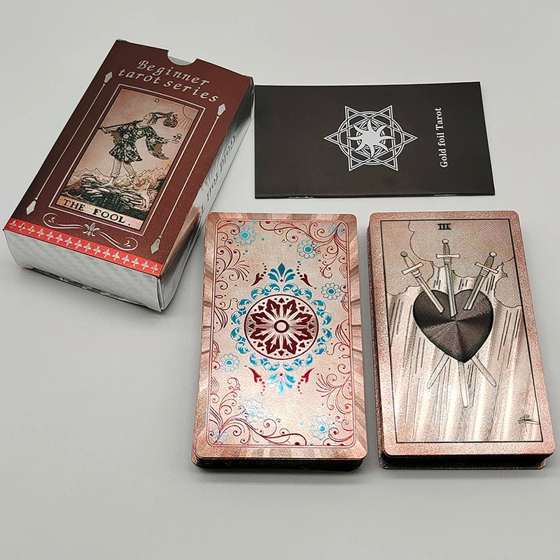 Mazo de Tarot de Lámina de Oro de Lujo que Vale la Pena con un Bonito Paquete de Plástico Juego de Mesa de Cartas de Oráculo para Principiantes