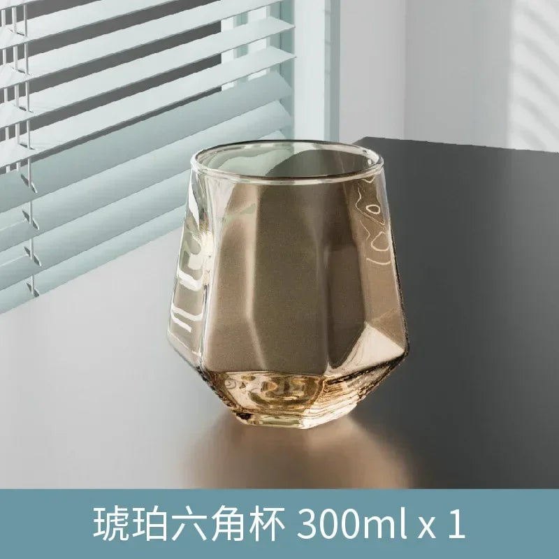 Vaso de whisky transparente hexagonal doméstico de cristal con borde dorado estilo europeo, vaso de vino extranjero hexagonal
