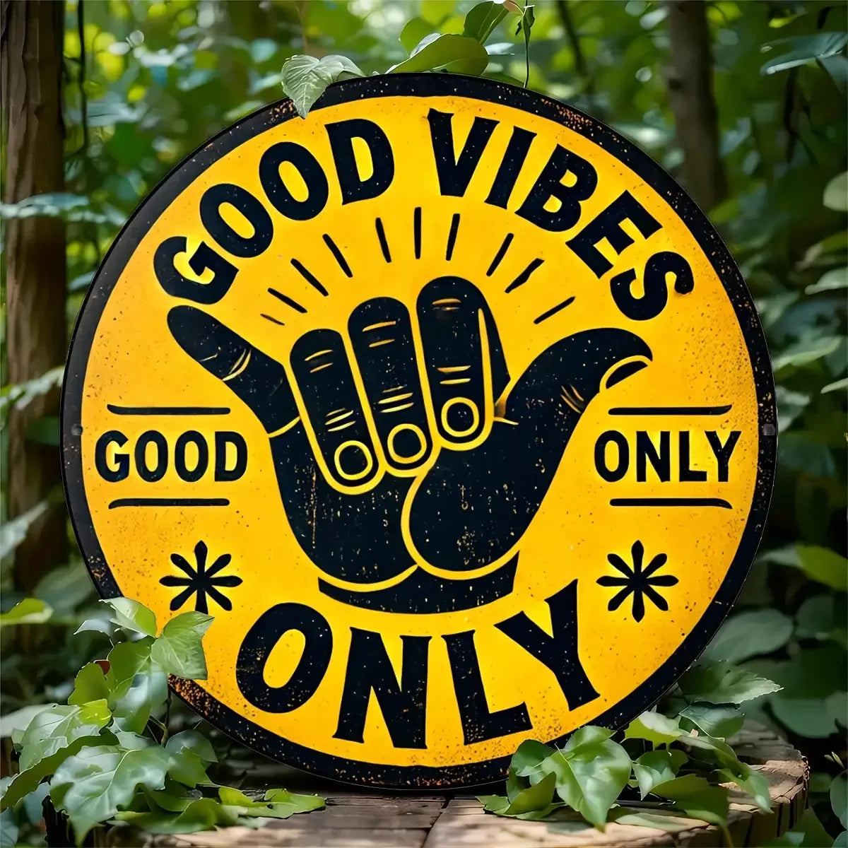 Good Vibes Only" Vintage Round Aluminum Sign - Perfect for Home, Bar, Cafe & Garage Decor, Indoor/Outdoor Use, 7.8x7.8 inches