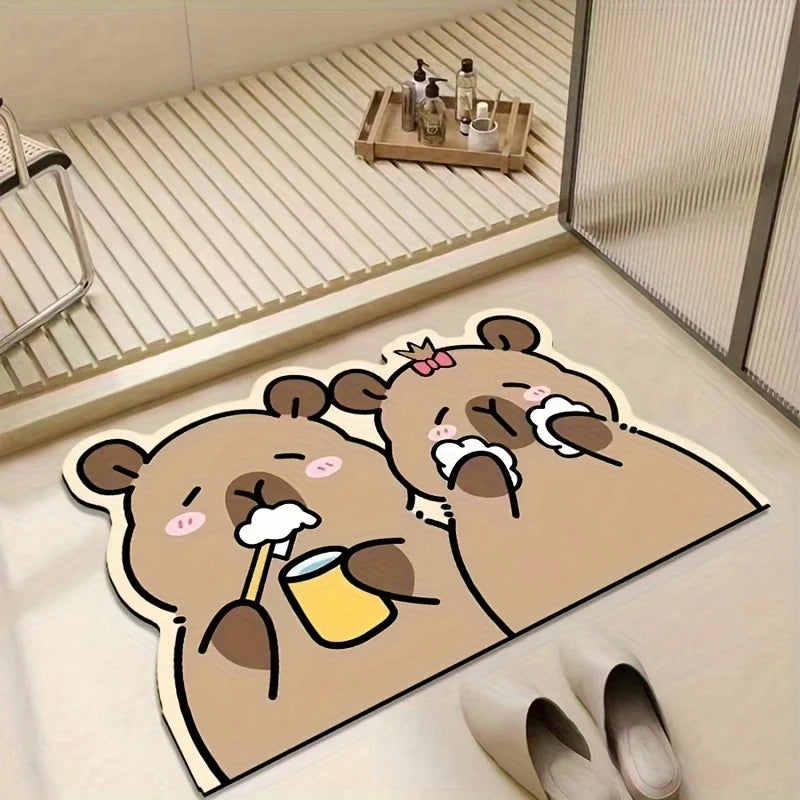 VIKAMA Linda Alfombra de Oso de Dibujos Animados Alfombra de Cocina Felpudo Alfombra de Bienvenida Alfombra de Baño Alfombra de Dormitorio Alfombra de Sala de Estar Decoración del Hogar