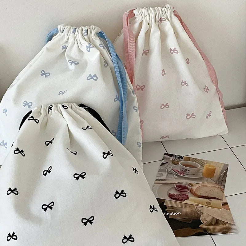 Sac de rangement pour arc coréen en toile, motif Kawaii, sac à cordon, portable, pour rouge à lèvres, maquillage, voyage, organisateur d'accessoires