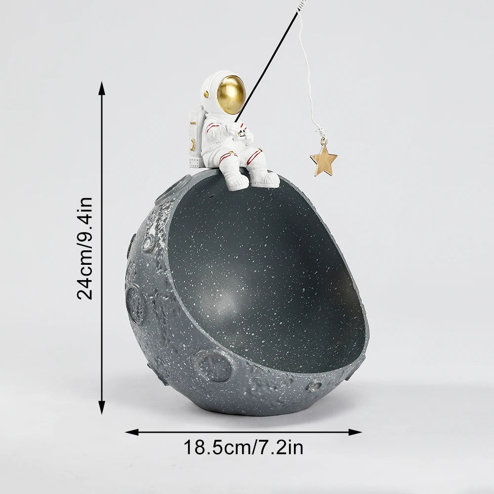 Resin Spaceman Planet Desk Ornament for Outer Space Themed Bedroom Decor in Storage Box Bowl Organizer for Home Table Decoration