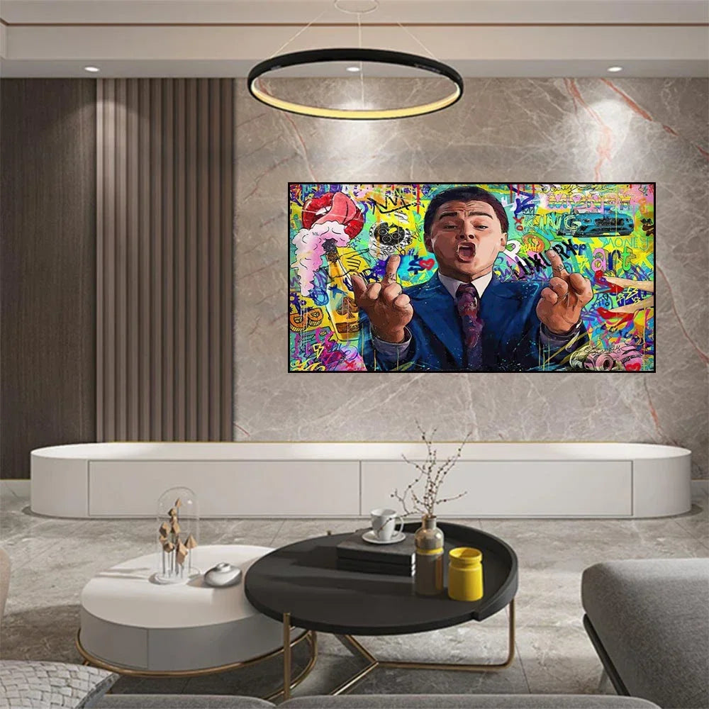 Arte de pared vintage, tarjeta negra americana El lobo de Wall Street, póster impreso en lienzo, decoración para sala de estar o dormitorio