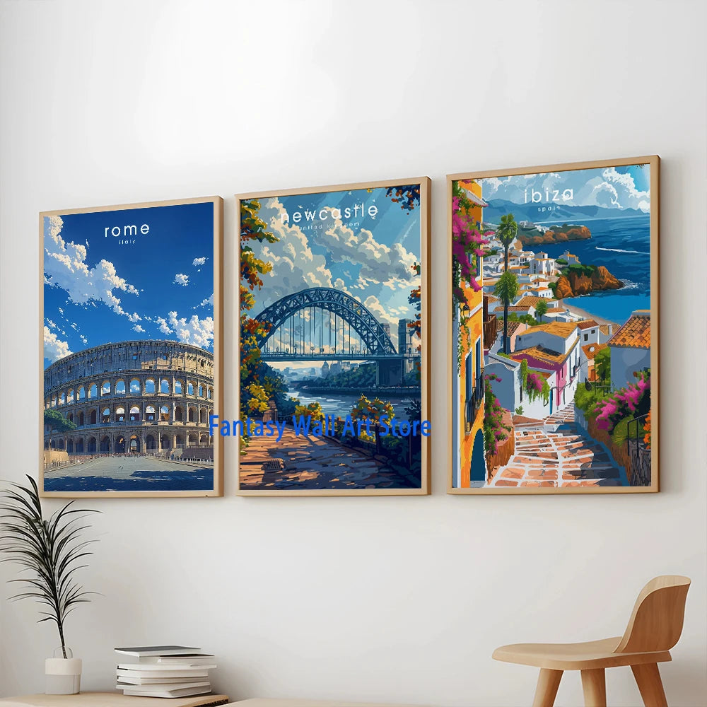 Póster de viaje por Europa, paisaje natural europeo, pintura en lienzo, fiordos, auroras boreales, Cornualles, decoración de pared de viaje