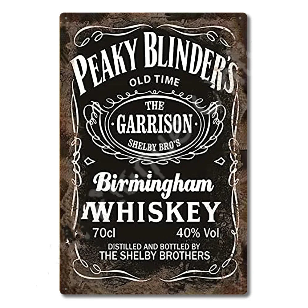 P-Peakys B-Blinders Whiskey Cartel Metálico - Placa Retro de Hojalata con Arte Icónico de Gorra Plana y Botella de Whisky, Decoración de Pared Llamativa
