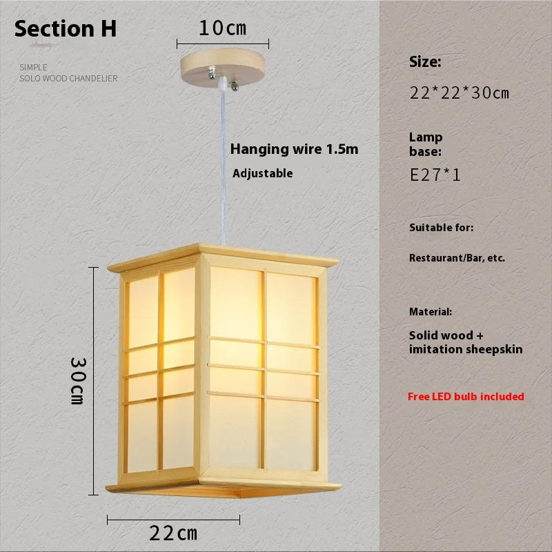 Lámpara Colgante de Madera Maciza para Sala de Estar Comedor Cocina Casa de Huéspedes Estilo Japonés Lámpara de Suspensión Decoración Artística E27
