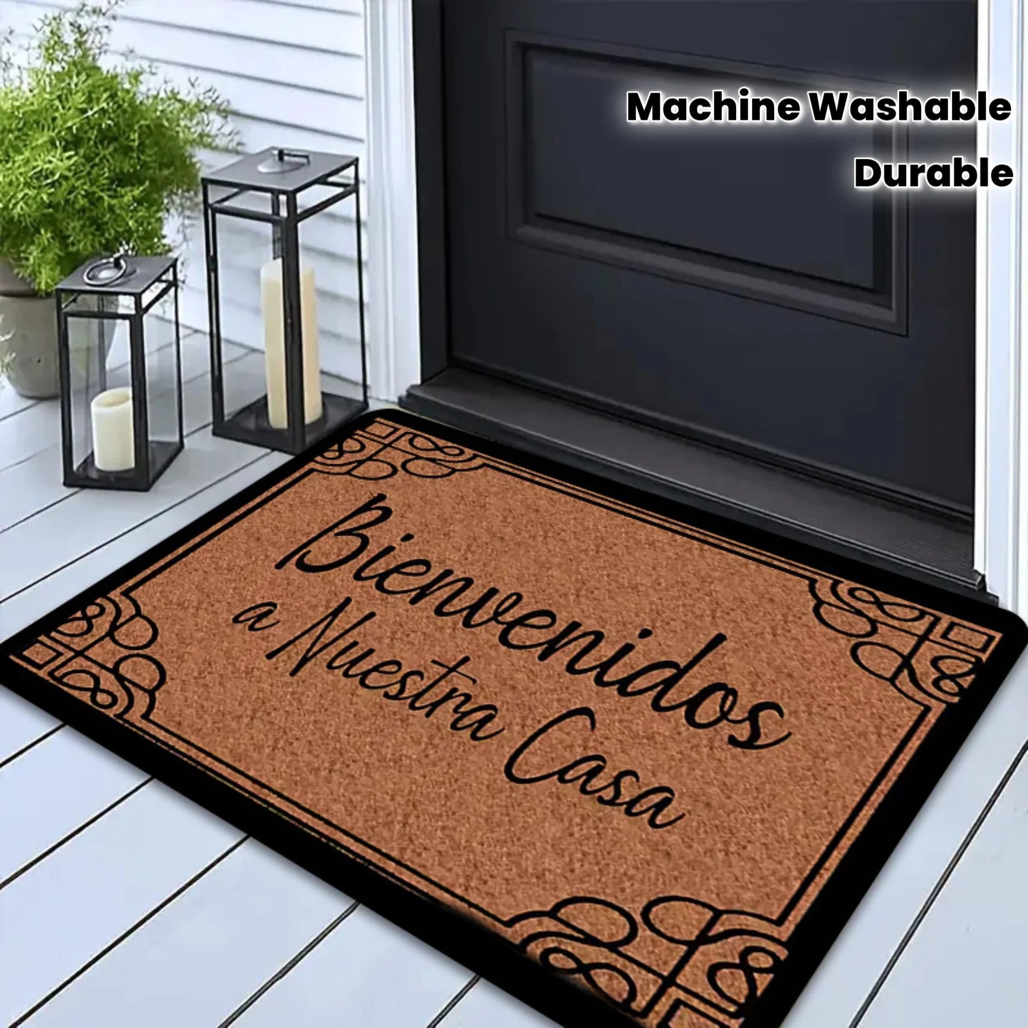 VIKAMA "Bienbenidos" Tapis de porte espagnol Doux et absorbant. Décoration de maison pour entrée, salle de bain, cour extérieure, tapis antidérapant