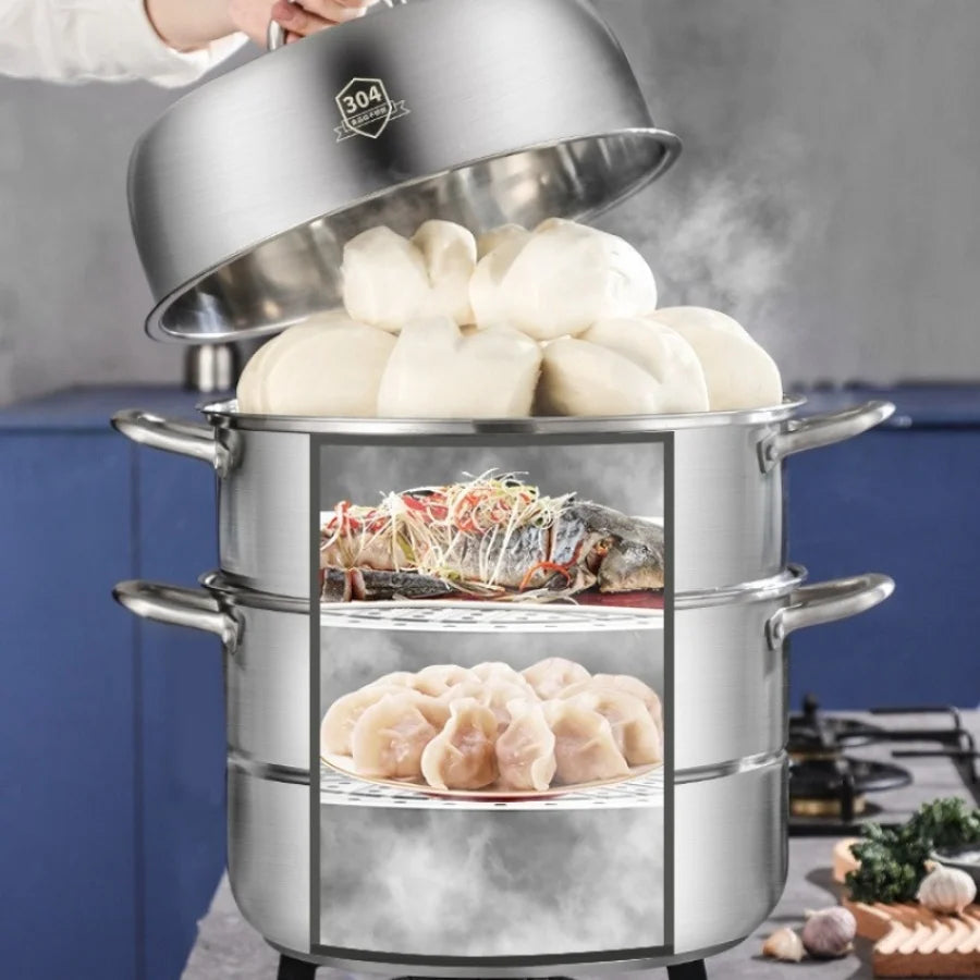 Nuevo producto: juego de ollas para cocinar al vapor de acero inoxidable 304, olla de acero inoxidable para cocinar al vapor y para sopa.