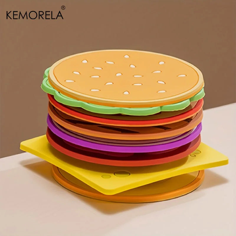 8 unids/set Posavasos con forma de hamburguesa Almohadilla creativa para taza Estera de aislamiento de silicona Soporte para tazas Decoraciones de mesa de comedor de cocina y bar Regalo para niños