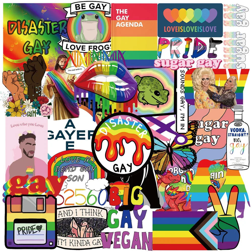 10/30/50pcs Pegatinas de graffiti geniales del arcoíris divertidas LGBT Gay Pride para equipaje, laptop, teléfono, bicicleta, coche, guitarra, calcomanías impermeables