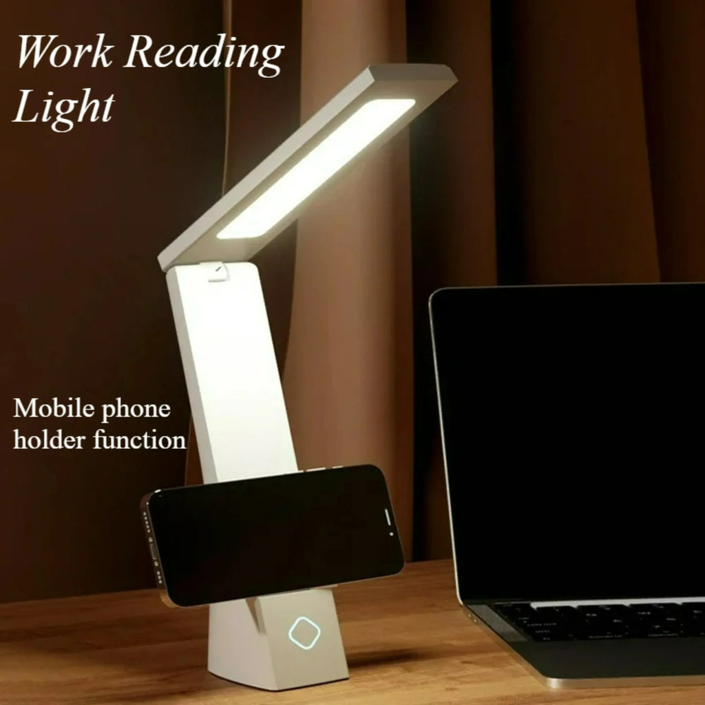 Lampe de bureau pliante LED tactile 3 couleurs, variateur, rechargeable et filaire, protection oculaire, lampe de table d'apprentissage, veilleuse de chevet de chambre