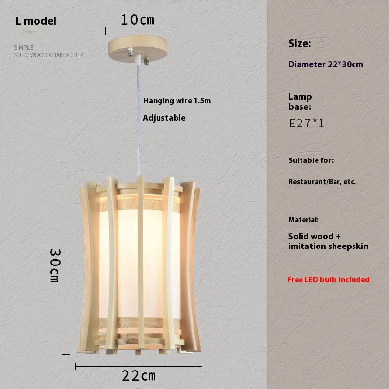 Lámpara Colgante de Madera Maciza para Sala de Estar Comedor Cocina Casa de Huéspedes Estilo Japonés Lámpara de Suspensión Decoración Artística E27