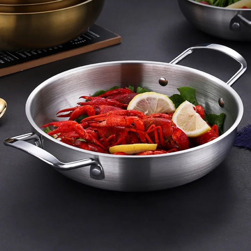 Batterie de cuisine en acier inoxydable Casserole Casseroles sèches avec poignée Cuisine à domicile Poêle à paella Marmite à fruits de mer Assiettes à pique-nique