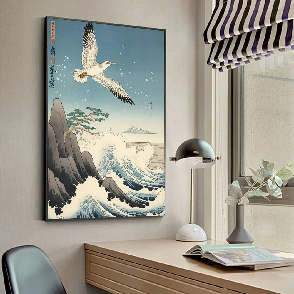 Póster Vintage Zen japonés con paisaje del Monte Fuji, peces Koi, póster HD, pósteres para decoración del hogar, habitación, bar, cafetería, pintura artística para pared