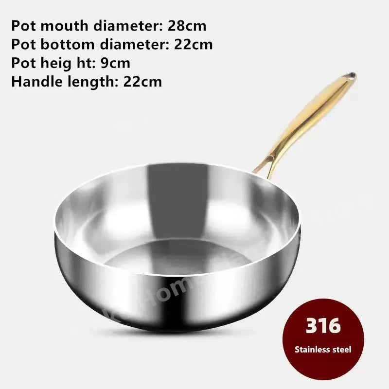 Poêle à frire en acier inoxydable 316, wok profond, sans revêtement, antiadhésive, pour cuisinière à gaz et à induction, ustensile de cuisine universel