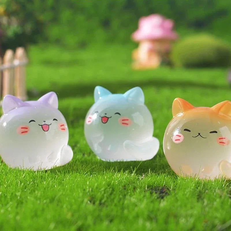 5/20 Pièces Mini Chat Lumineux Micro Paysage Ornements de Bureau Lueur Nocturne Figurines Animales Décorations Maison Voiture Accessoires de Bricolage