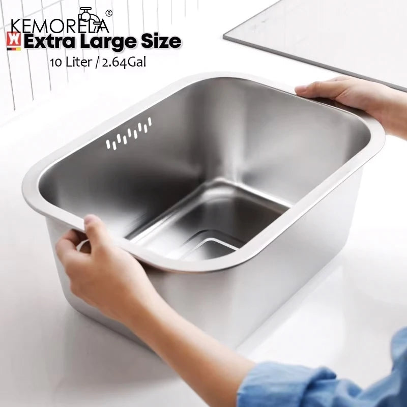 Lavabo portátil de 10L, de acero inoxidable, grande, multiusos, para cocina, fregadero, lavadero de verduras
