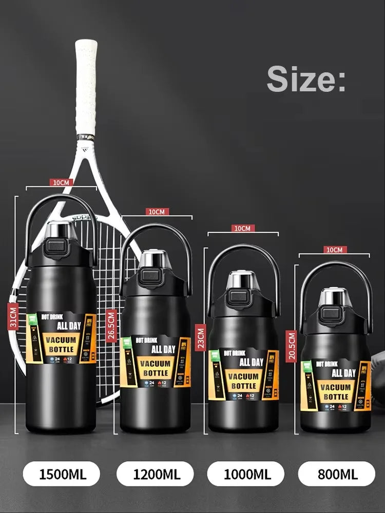 800-1500ML Vaso Térmico de Acero Inoxidable 304 Botella Termo Exterior Taza Portátil Botellas de Vacío Frío y Caliente Botella de Agua con Pajita