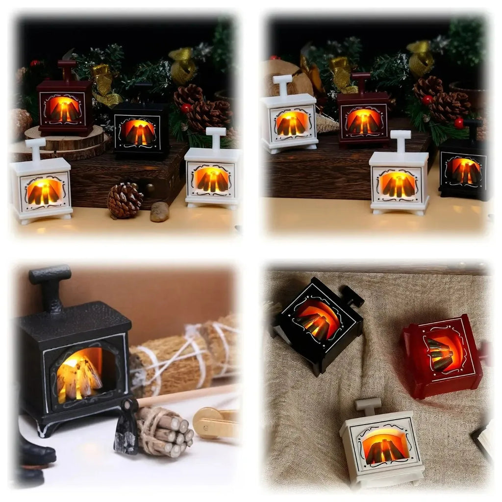 Mini chimenea LED para casa de muñecas, estufa brillante, modelo de casa, muebles, cocina, escena de la vida, juguetes, luz de noche para dormitorio y mesita de noche