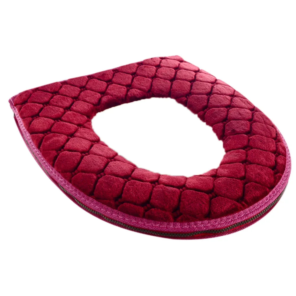 Funda de Asiento de Inodoro de Baño Suave de Invierno Cálido Cojín de Peluche en Forma de O Lavable Suministros para el Hogar 37cm×44cm