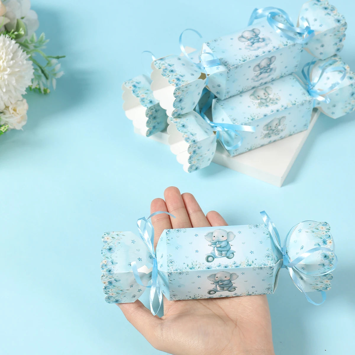 Caja de dulces de elefante bebé, caja de regalo, caja de souvenirs, decoración de fiesta de cumpleaños, suministros para fiesta de cumpleaños de niños y niñas, decoración para baby shower