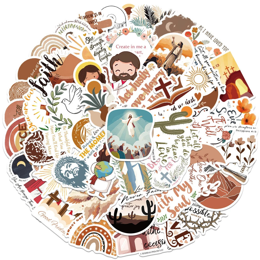 10/30/50pcs Pegatinas de dibujos animados de Jesús cristiano, versículos bíblicos, calcomanías de fe, para laptop, teléfono, equipaje de viaje, coche, papelería, juguetes