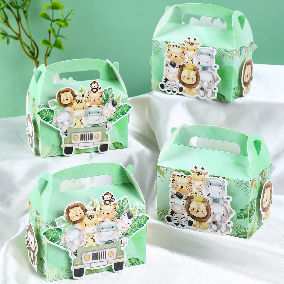 4 boîtes de bonbons DIY Animaux de la jungle, Décoration de fête d'anniversaire Safari, Boîte d'emballage cadeau pour enfants, Fournitures de baby shower Wild One
