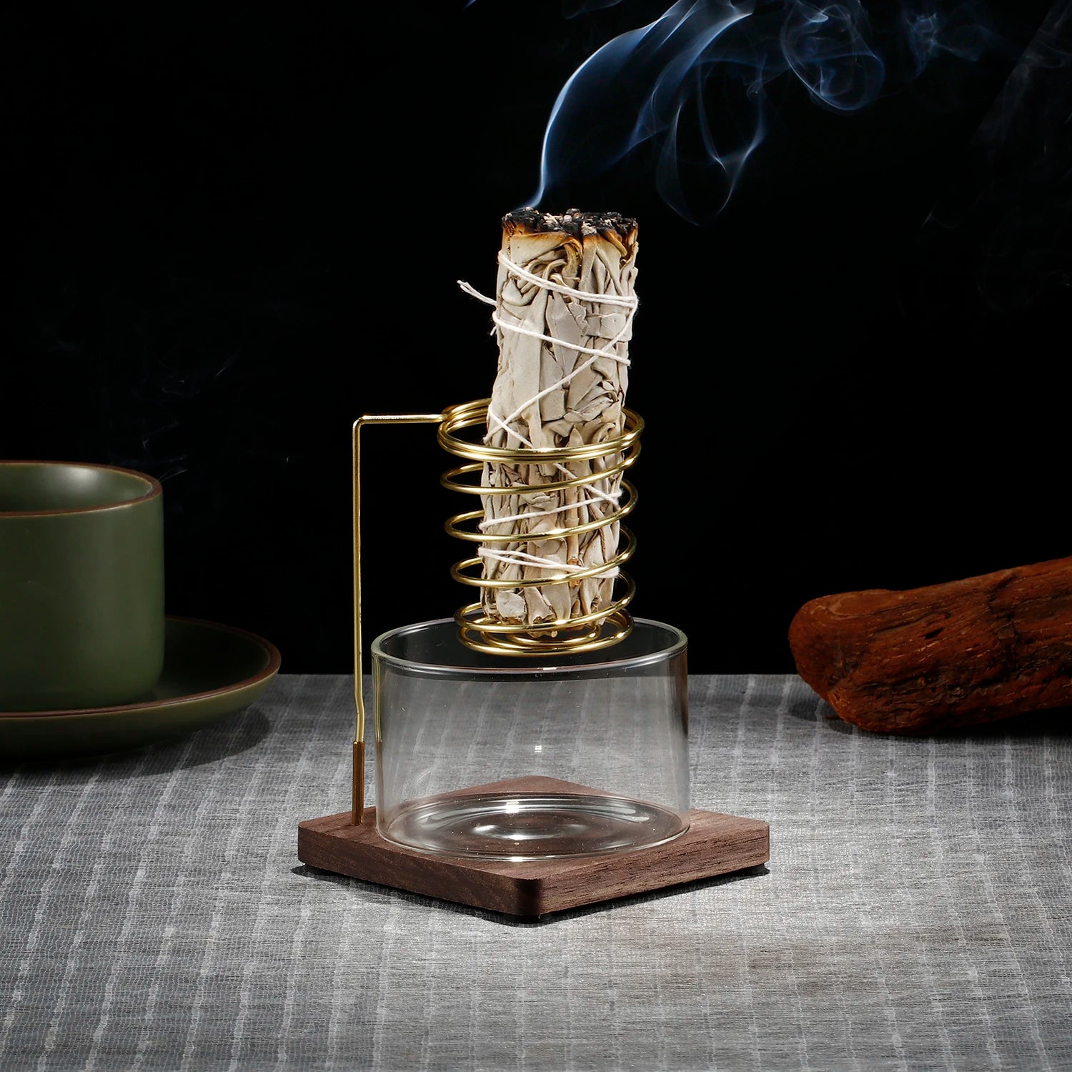 Metal Palo Santo Holder Burner Sage Holder with Glass Ash Catcher Tray Incense Holder for Meditation Yoga Spa
