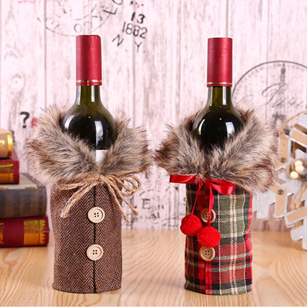 Décoration de Noël joyeuse pour la maison 2024 Housse de bouteille de vin Père Noël Chaussette bonhomme de neige Porte-cadeaux Décoration de Noël Nouvel An