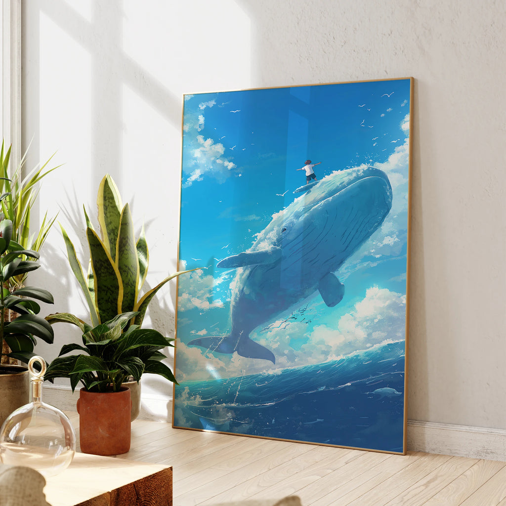 Photo moderne Ciel Bleu et Nuages Blancs Baleines Art Mural Impressions sur Toile Peinture Affiche Image pour Salon Chambre Décoration Intérieure