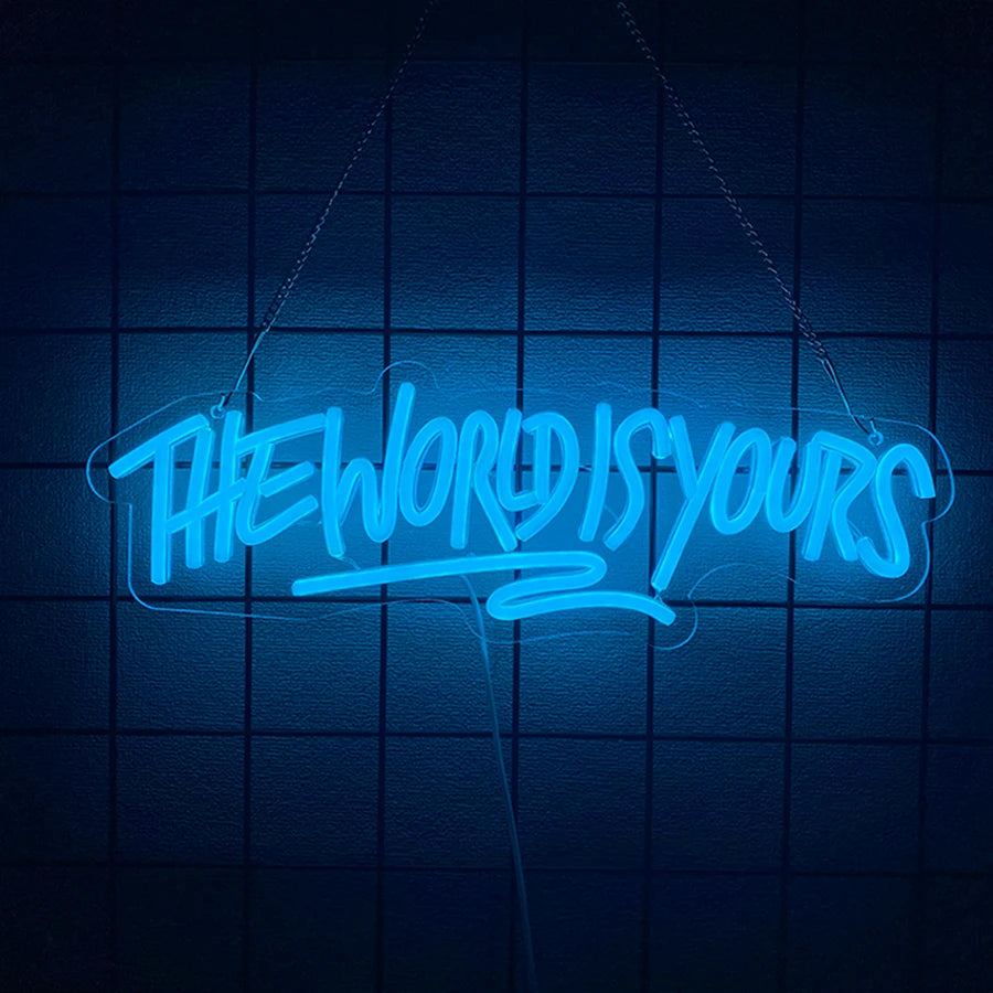 Letrero de neón "The World Is Yours", icono de letra led, alimentado por USB, utilizado para habitación, hogar, cita de San Valentín, decoración de fondo de boda.