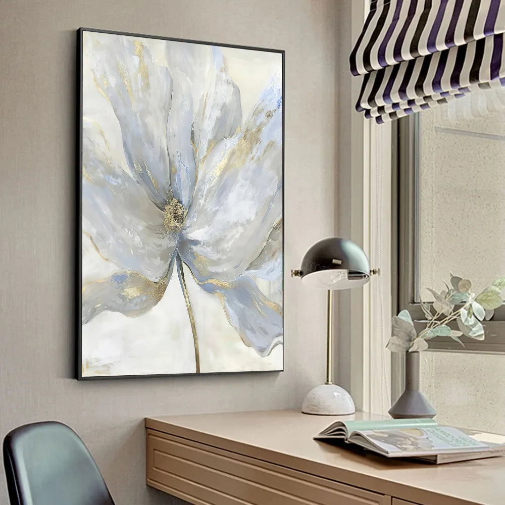Póster de lienzo de pintura mural estilo dorado escandinavo, flor, arte nórdico