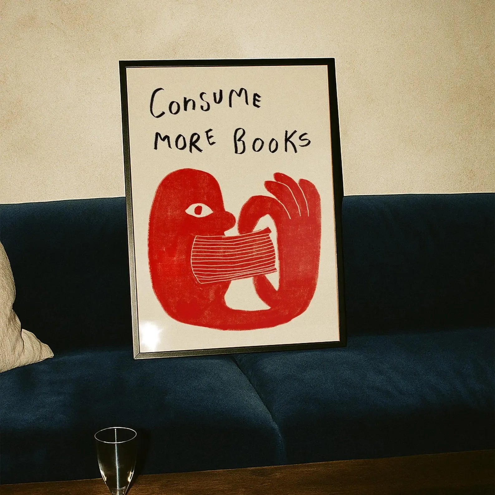 Décoration murale rétro en forme de livre, cadeau pour les amoureux des livres, impression murale d'illustration dessinée à la main, "Consommez plus de livres", impression, littérature sympa.