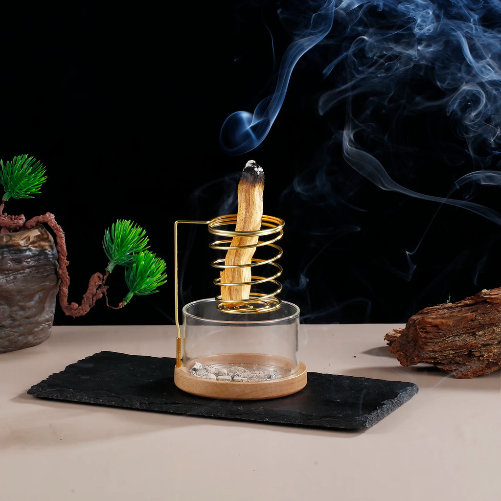 Metal Sage Holder Burner Palo Santo Holder with Glass Ash Catcher Tray Incense Holder for Meditation Yoga Spa