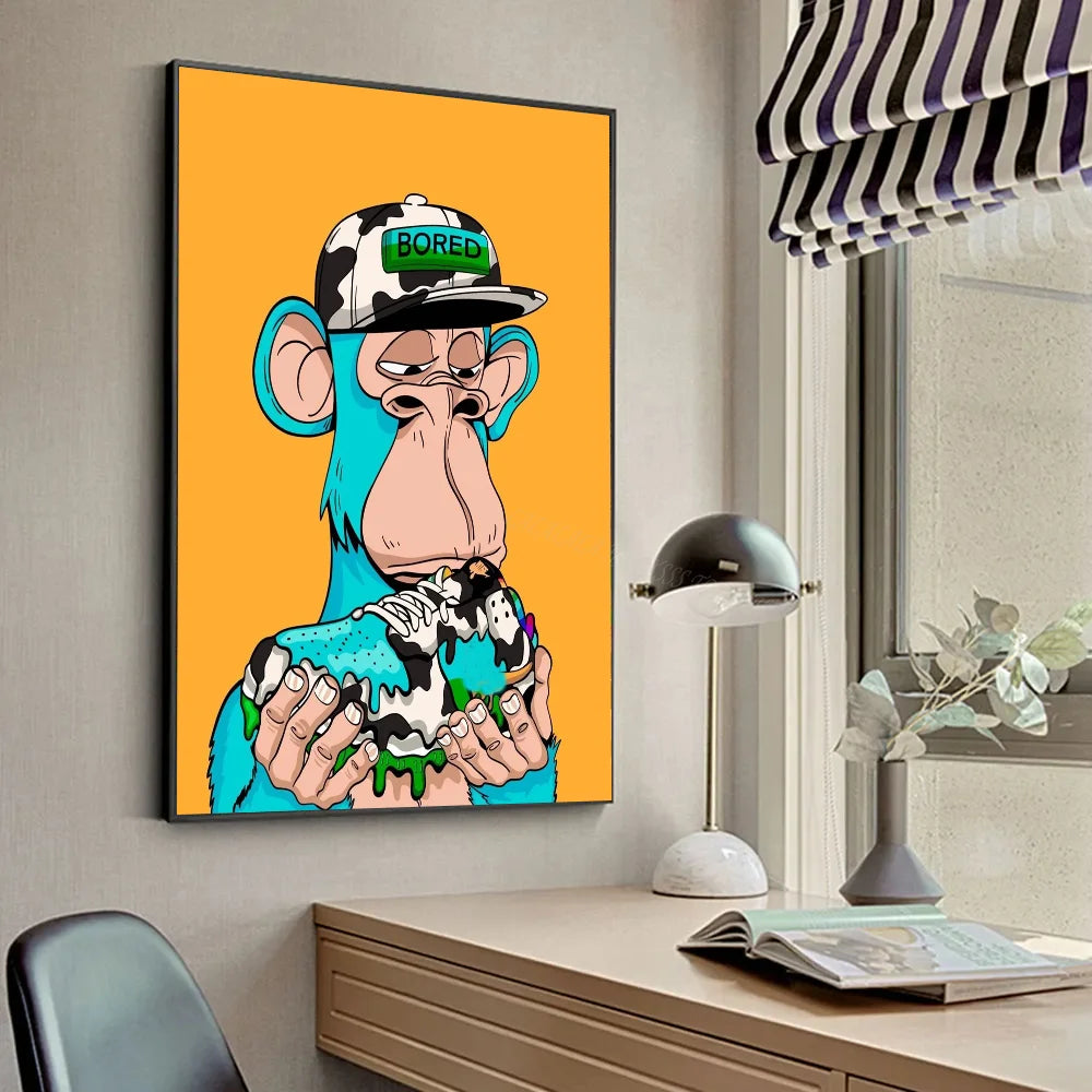 Divertido Mono Animal Con Un Sombrero Moda Bored APE Un Póster Pósteres HD Decoración Para Hogar Habitación Bar Cafetería Arte Pintura De Pared Cuadro