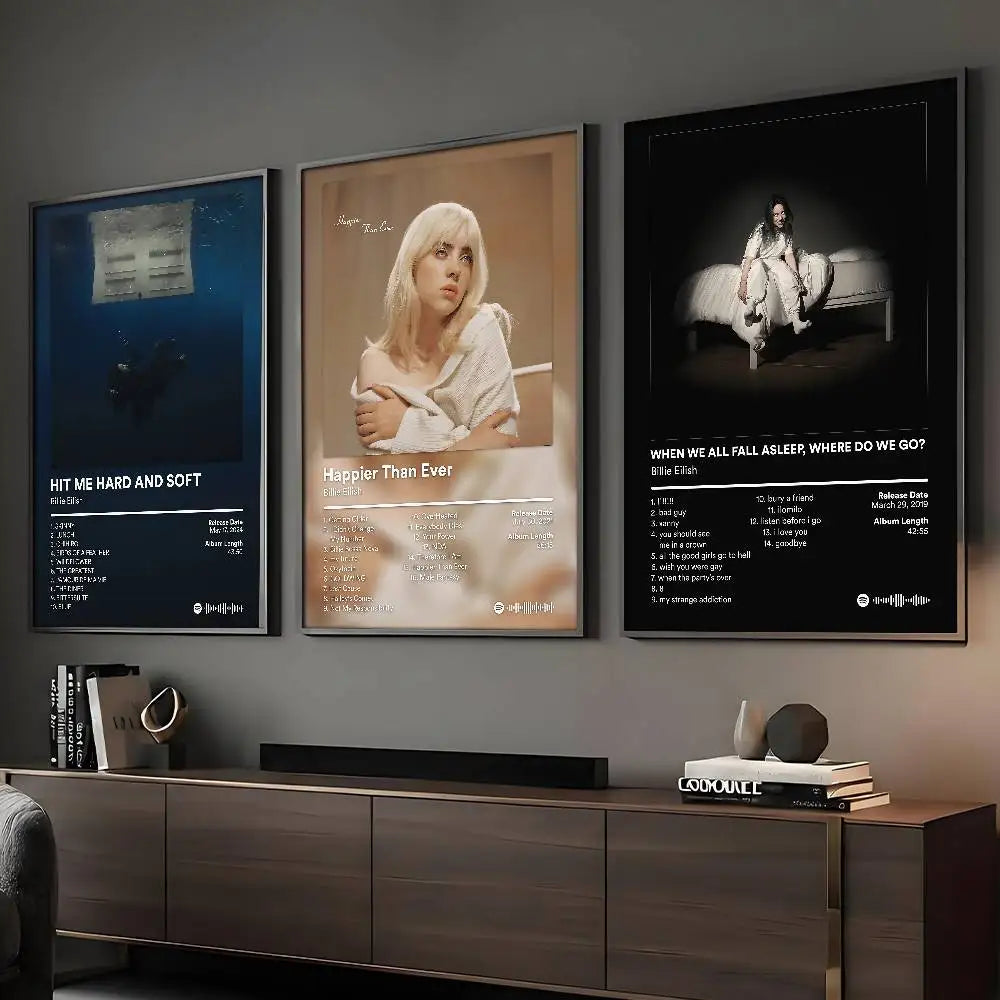 Cantante E-Eilish ÁLBUM CALIENTE Póster Arte HD Pegatina de Pared Impermeable Decoración para Sala de Estar Hogar Bar