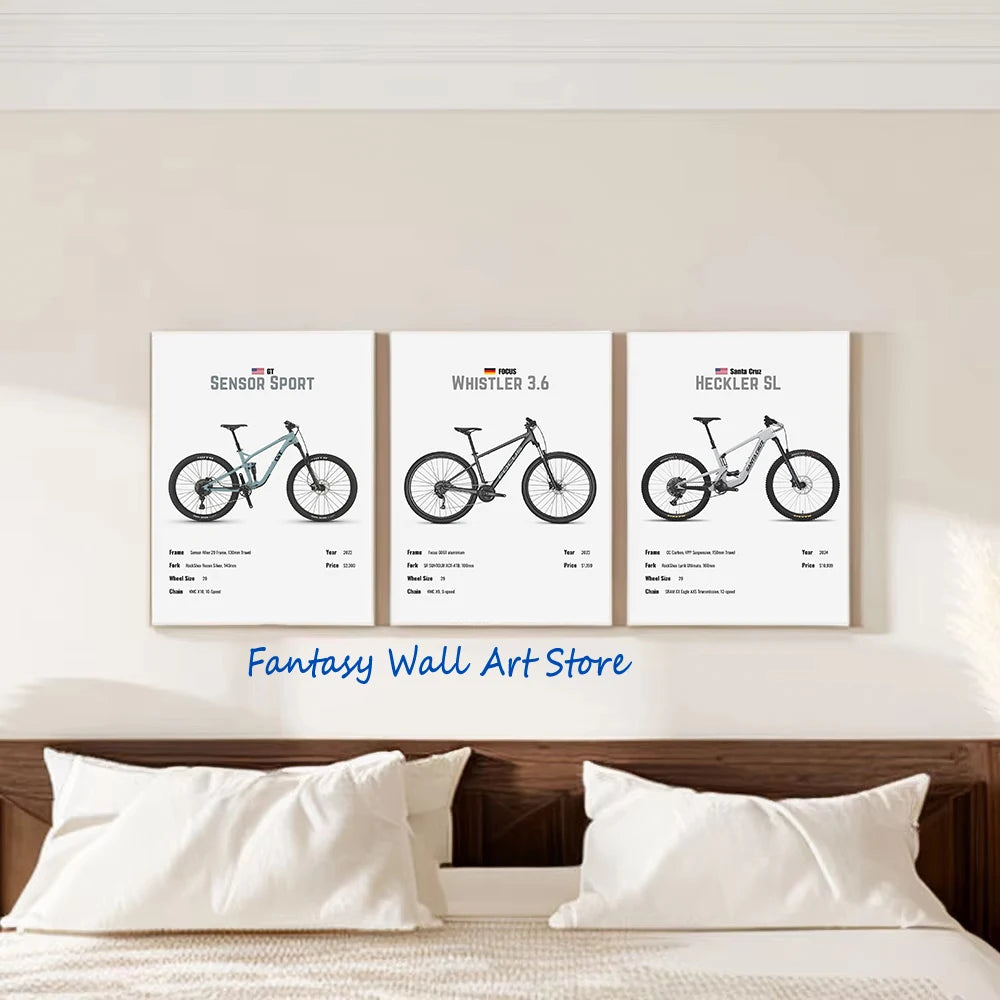 Bicicleta de Montaña de Lujo, Bicicleta Famosa, Parámetros, Póster Minimalista, Cuadro en Lienzo, Imágenes de Pared, Decoración para el Hogar, Regalos para Amantes de las Bicicletas