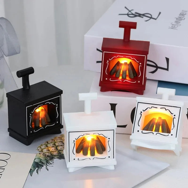 Mini chimenea LED para casa de muñecas, estufa brillante, modelo de casa, muebles, cocina, escena de la vida, juguetes, luz de noche para dormitorio y mesita de noche