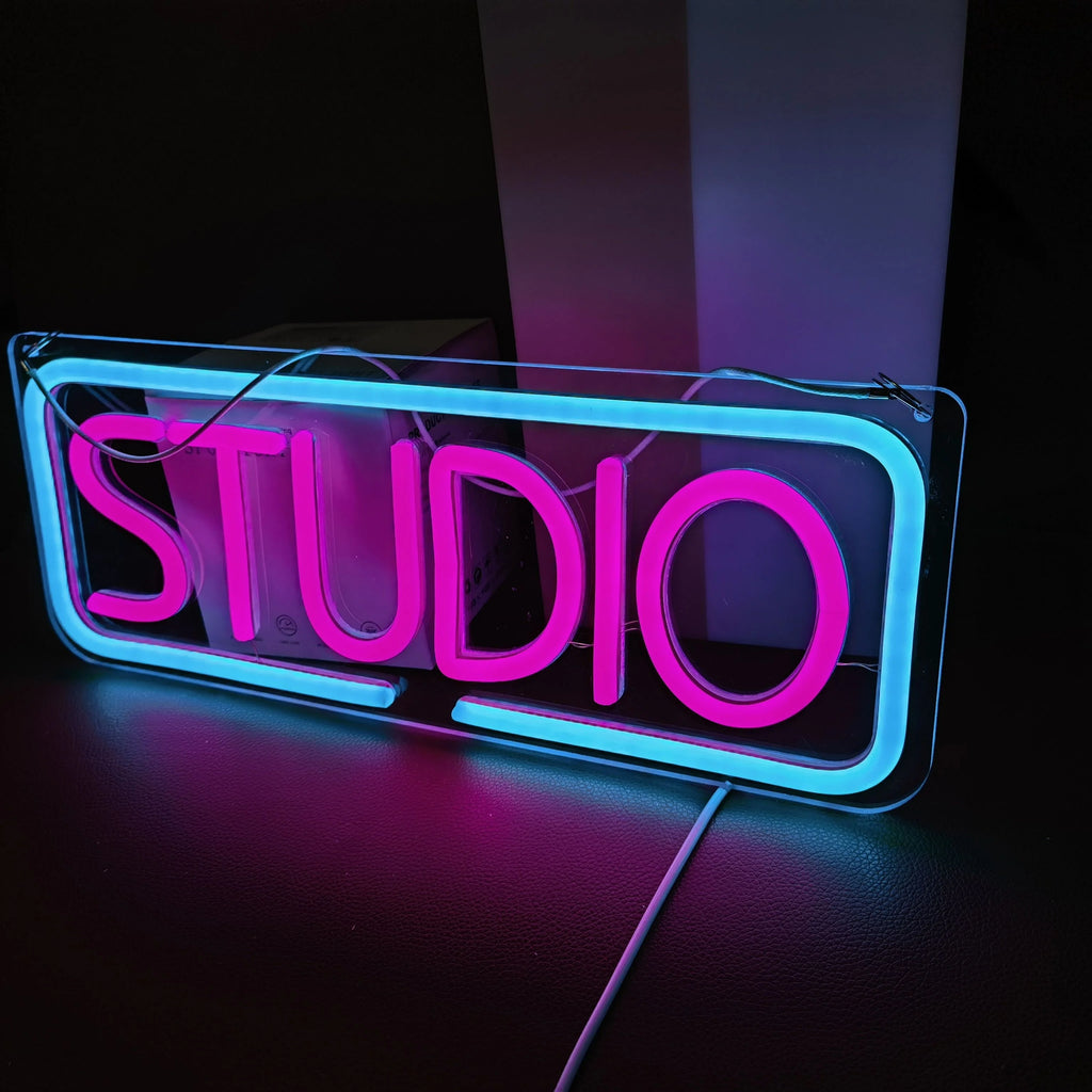 Enseigne Néon Studio Rose Bleu, Décoration Murale LED pour Studio de Musique, Studio Photo, Bar, Café, Éclairage Commercial Créatif, Ambiance Vibrante
