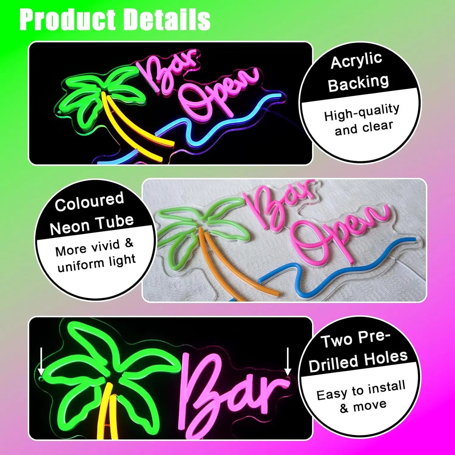 Enseigne lumineuse néon LED "Bar Open", alimentée par USB, pour décoration murale, salle de jeux, caverne d'homme, club, bar, cadeaux d'anniversaire ou d'Halloween