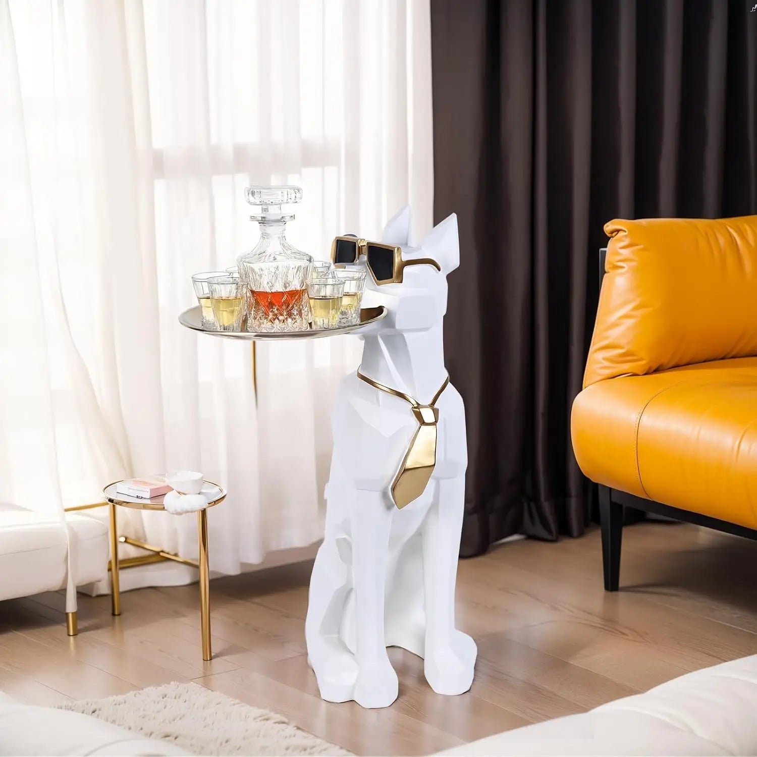 Table d'appoint moderne pour chien géométrique avec plateau, design de majordome, table décorative en forme d'animal pour salon, décoration intérieure