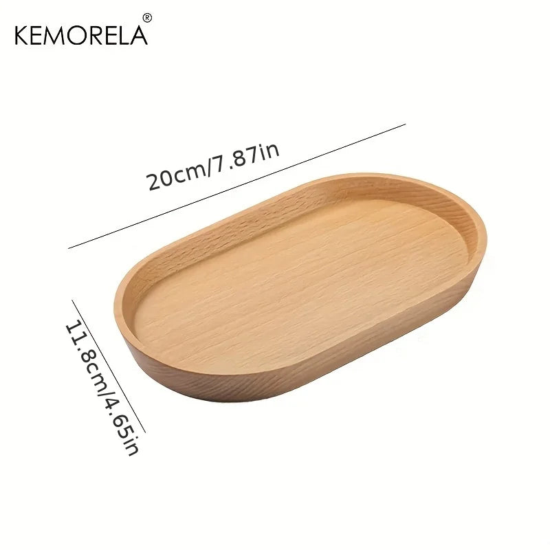 KEMORELA 1PCS Vajilla de madera maciza, plato de postre redondo, bandeja de madera de estilo japonés, plato para aperitivos, plato para frutas secas, plato de madera