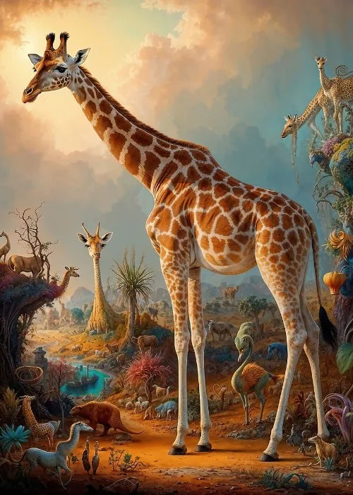 Affiches Animaux Sauvages Safari Surréaliste Décor Mural Esthétique Animal Totem Monde Surréaliste Lion Éléphant Tigre Lapin Renard Impressions sur Toile
