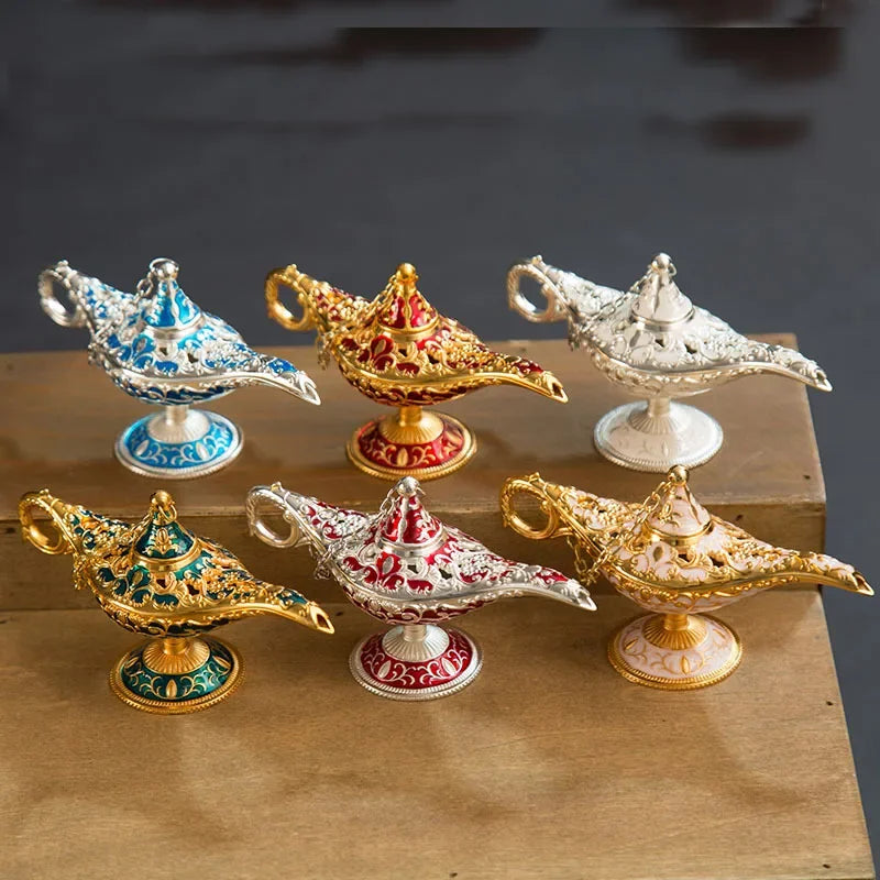 12cm (4.7") Lampes de Génie Magique Aladdin Rares et Creuses Classiques, Brûleurs d'Encens, Lampe à Huile Rétro, Décoration de Maison, Cadeau
