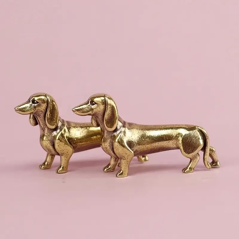 Estatua de perro salchicha de cobre puro, figuras vintage de latón, decoración del hogar, adorno de escritorio, miniaturas, artesanías antiguas para mascotas de té, regalos