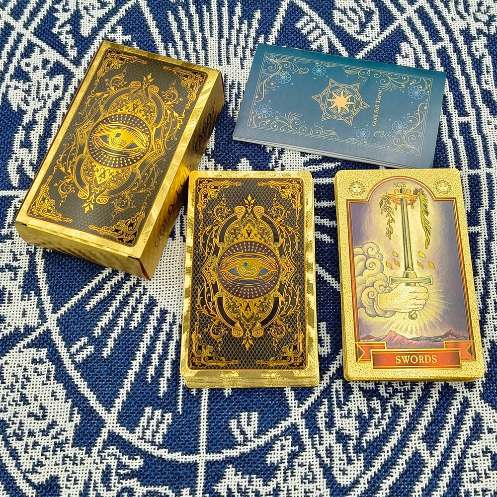 Magnifiques Cartes de Tarot en Plastique Doré Merveilleux Jeux de Société de Divination Prédictive Jeu d'Oracle Astrologique Étanche avec Livret